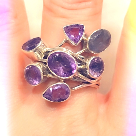 Multi Stone Amethyst Sterling Gemstone Ring